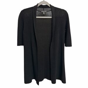 Eileen Fisher Women Short Sleeve Open Cardigan Cotton Silk Blend XS Minimalist